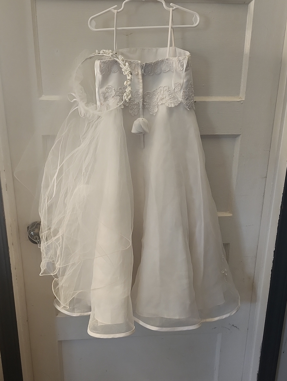 David's Bridal White Strapless A-Line Gown with Floral Applique - Picture 2 of 3